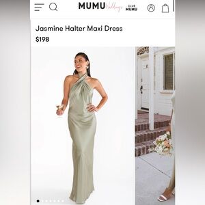 Show Me Your MuMu Jasmine Halter Maxi Dress, color: Moss Green Luxe Satin